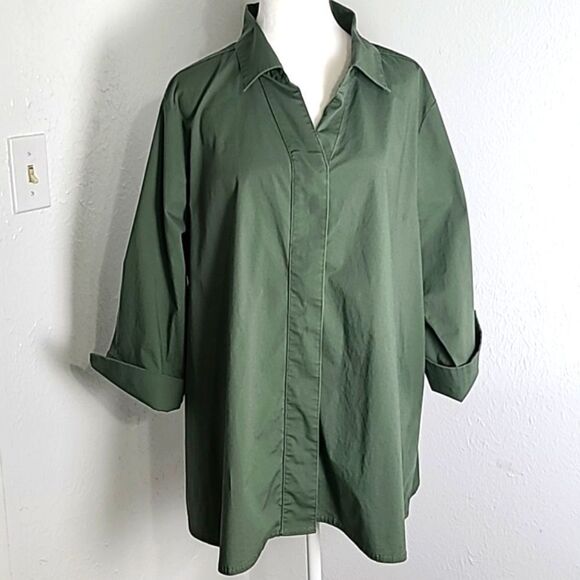 Martha Stewart Army Green High-Low Buttondown Blouse, Size XL - Picture 2 of 11